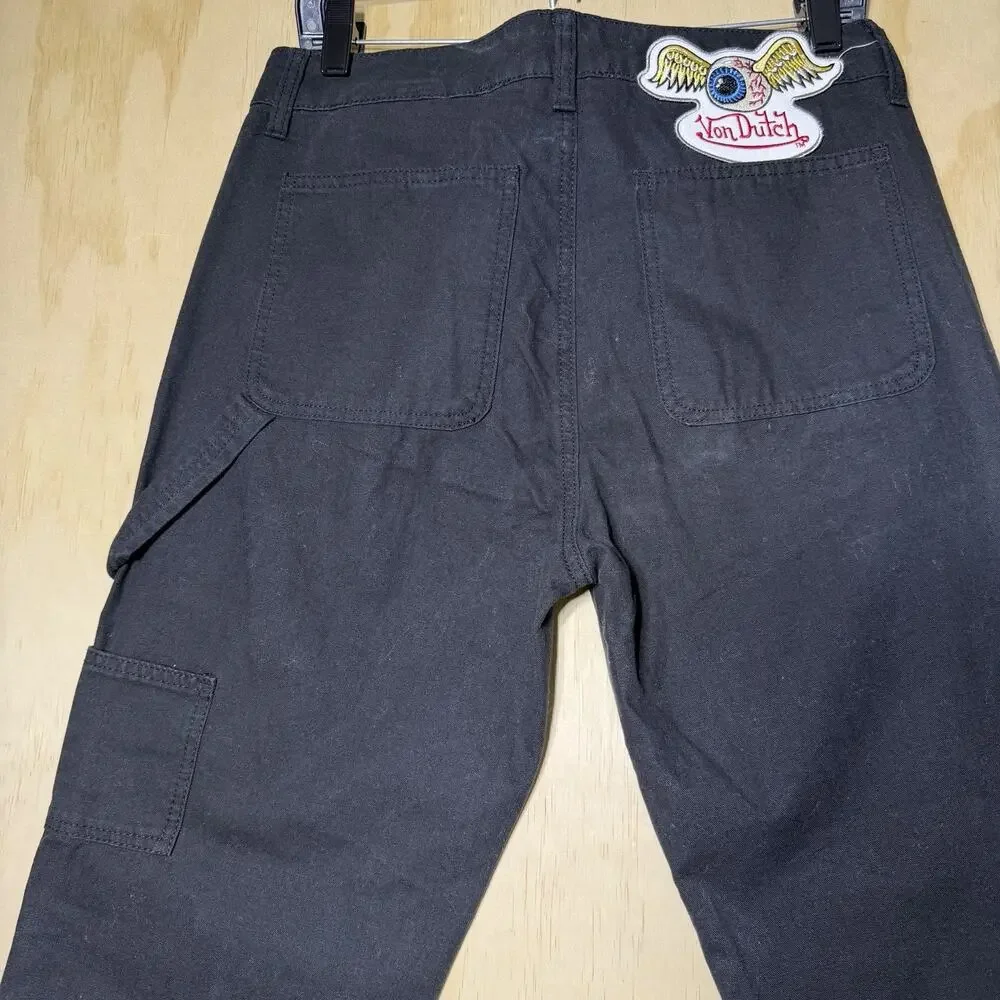 Von Dutch Originals Black Carpenter Pants‎ Graphic Logo Workwear Mens 30x32 NWT